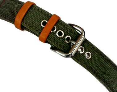 Strond DC-3 Vintage Canvas Watch Strap & Steel Eyelets & Leather Loops Militar Green