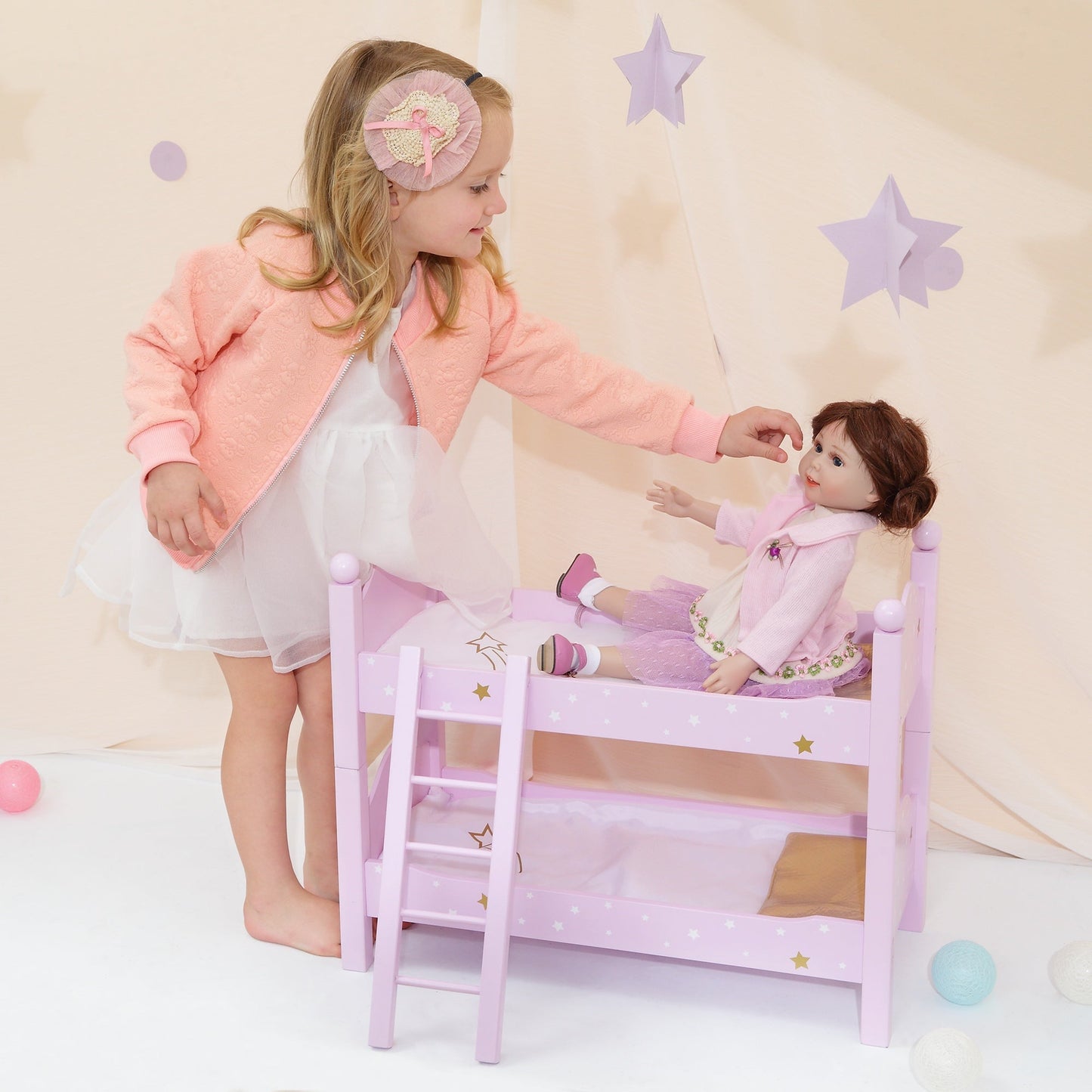 Pink Doll Bunk Bed 18" Dolls Wooden Furniture Bedroom Toy Role Play TD-0095AP