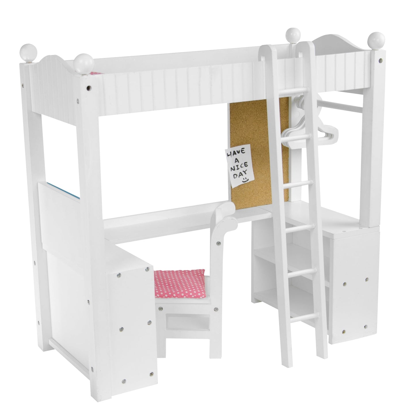 White Doll Bunk Bed with Desk Olivia's World 18" Wooden Furniture Toy TD-0204A