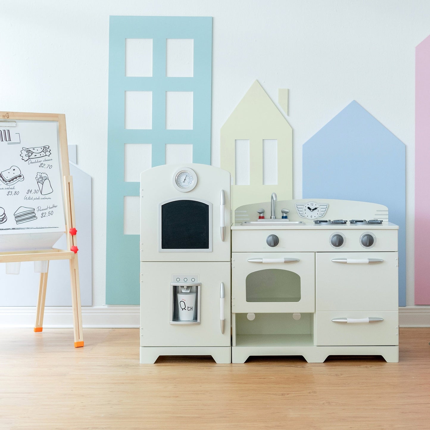 White Wooden Toy Kitchen with Fridge Freezer and Oven by TD-11413W