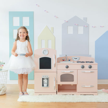 Pink Wooden Toy Kitchen with Fridge by Play Kitchen TD-11413P