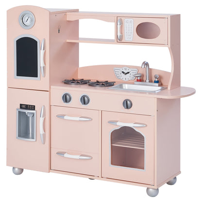 Retro Wooden Kitchen Toy Kitchen Pink With Ice Maker TD-11414P