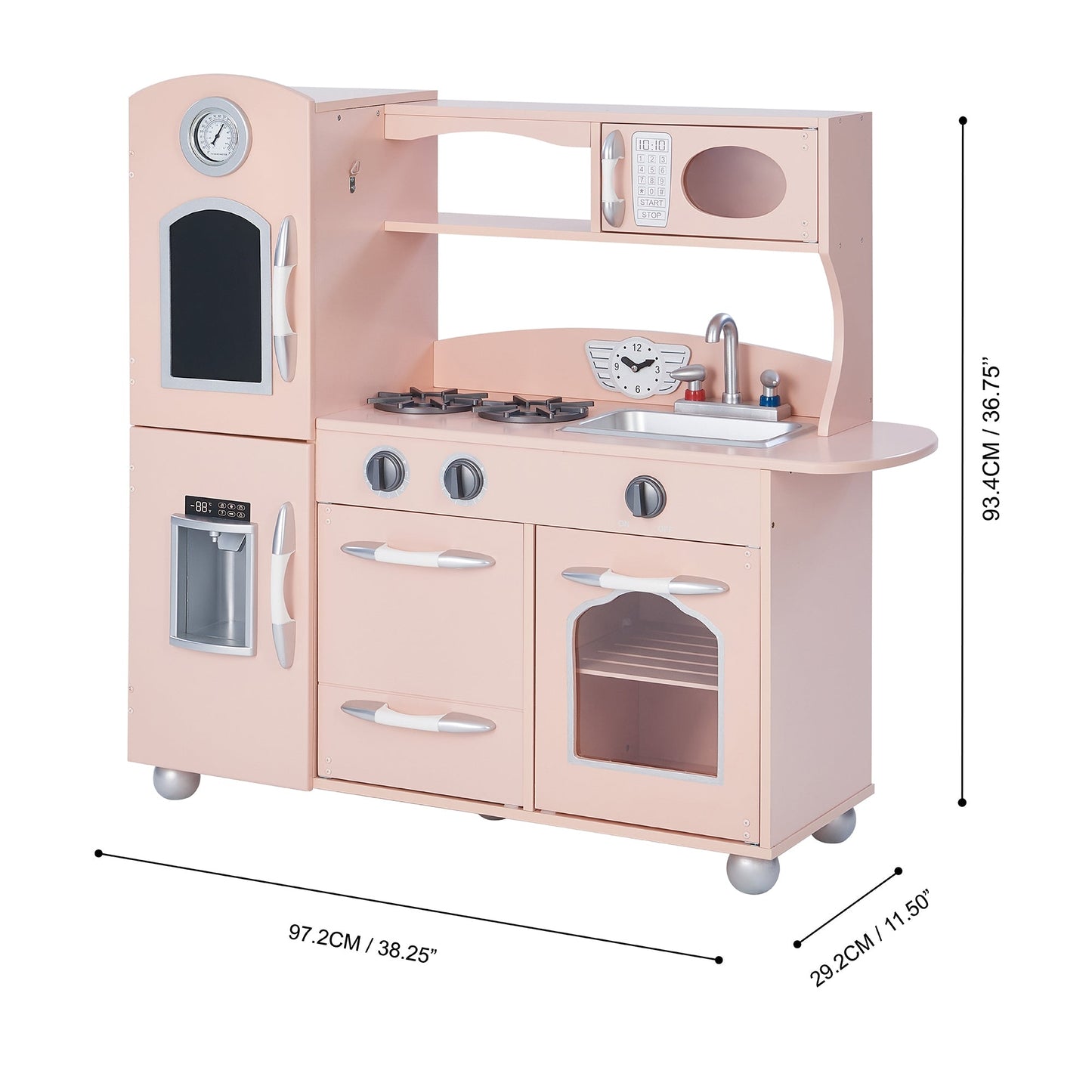 Retro Wooden Kitchen Toy Kitchen Pink With Ice Maker TD-11414P