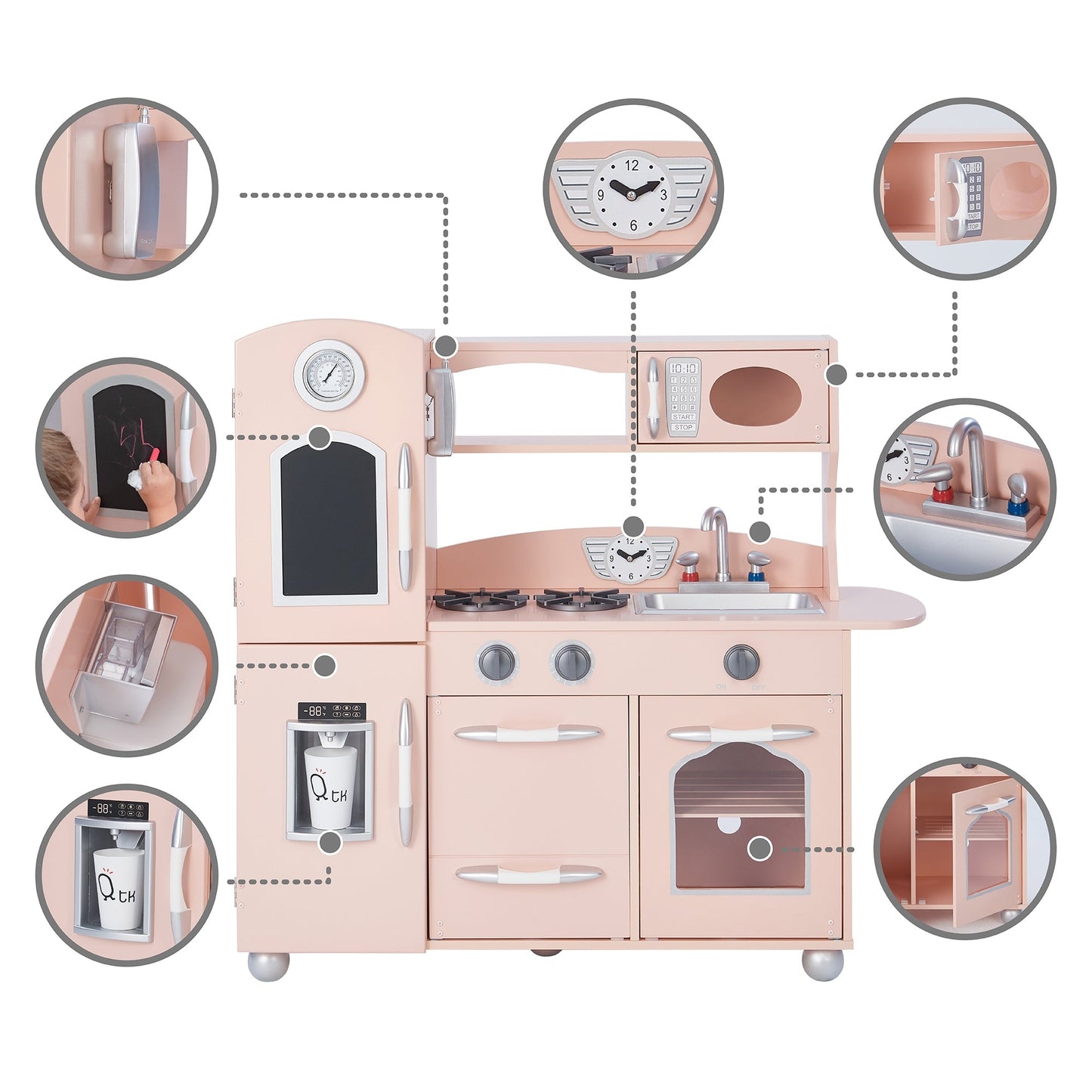 Retro Wooden Kitchen Toy Kitchen Pink With Ice Maker TD-11414P