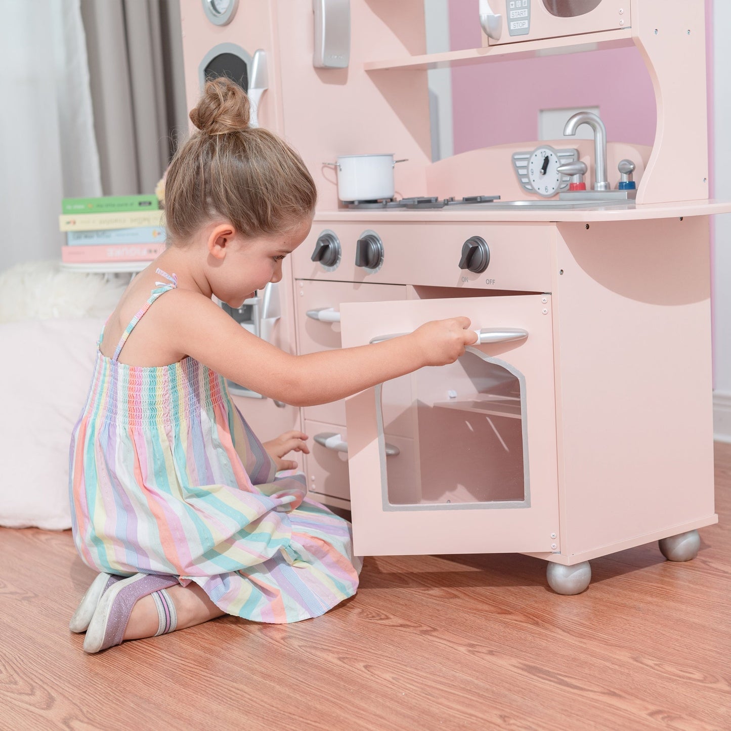 Retro Wooden Kitchen Toy Kitchen Pink With Ice Maker TD-11414P