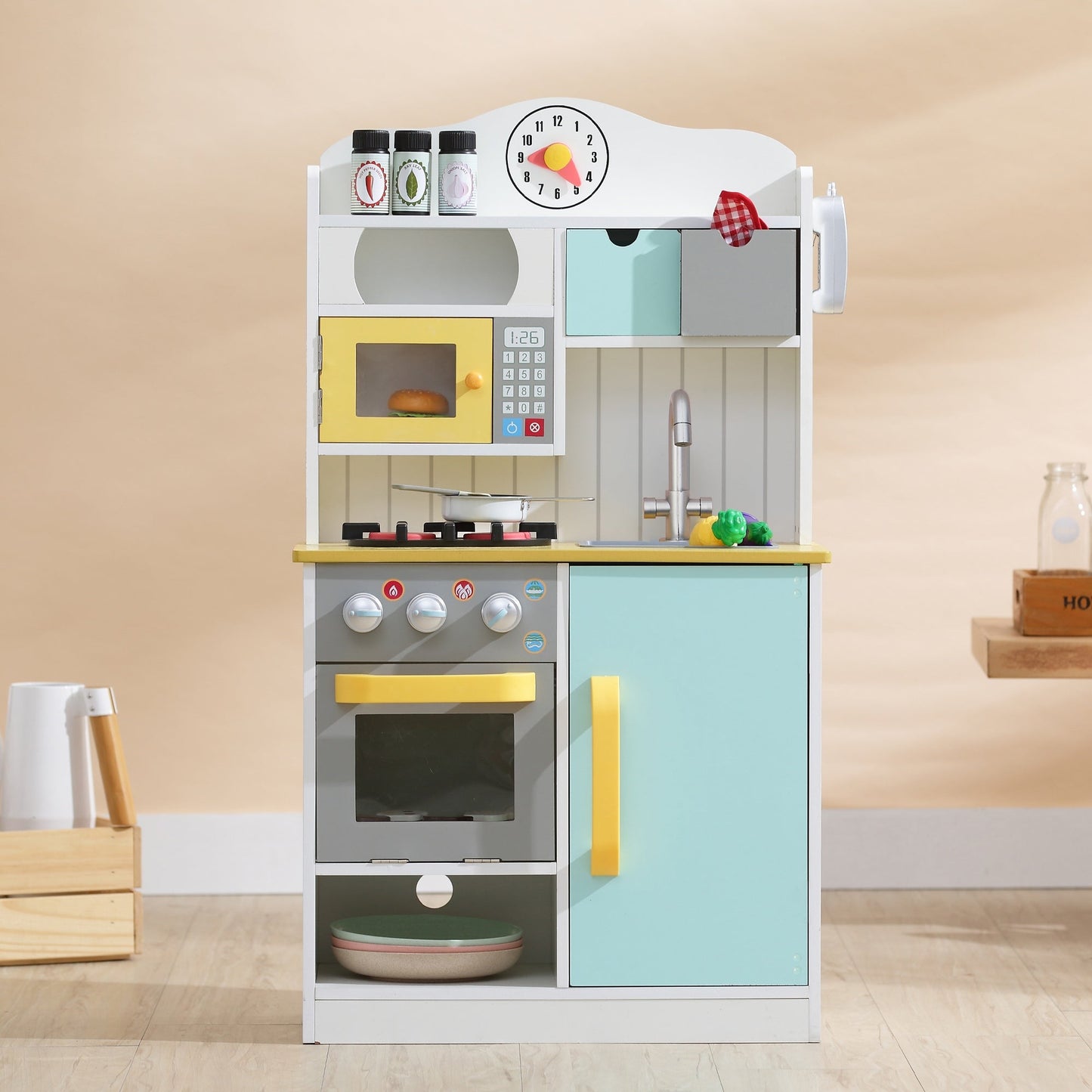 Wooden Kitchen Toy Kitchen With 5 Role Play Accessories TD-11708AR