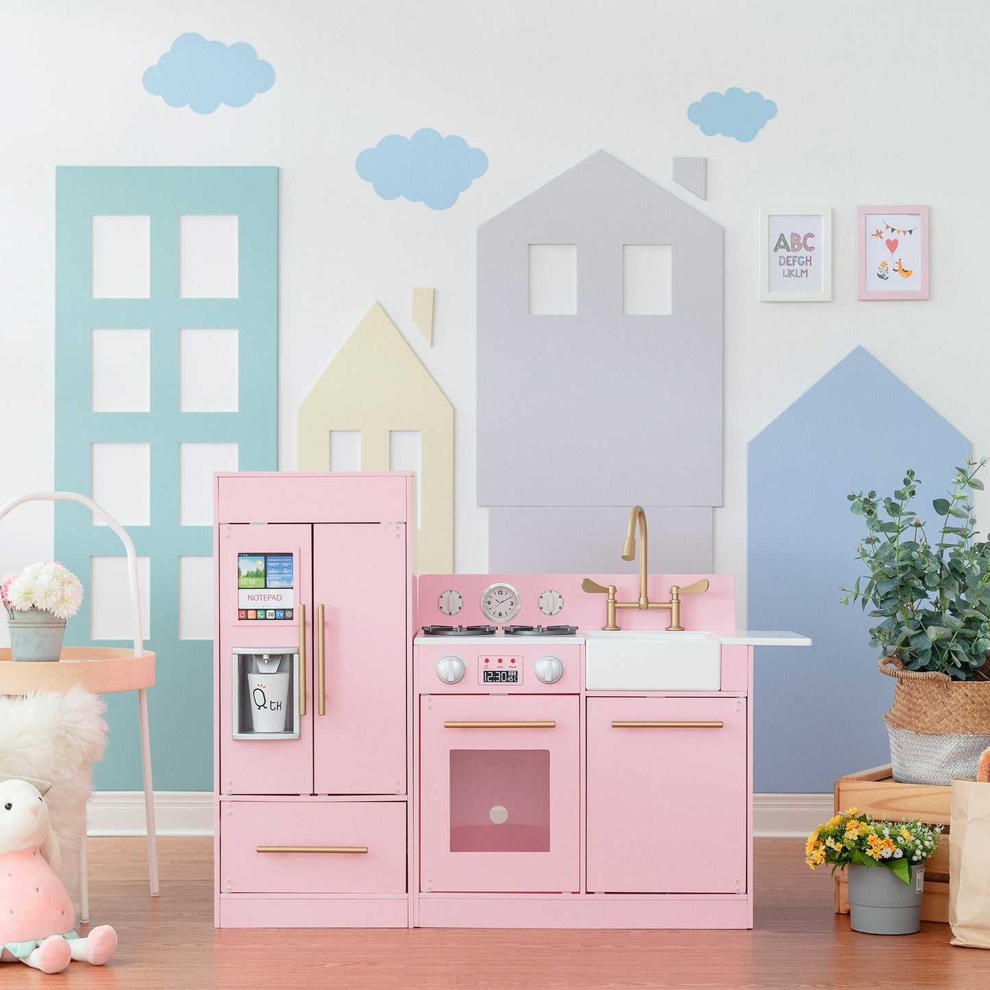 Pink Wooden Toy Kitchen by Toy Cooker Play Kitchen Set TD-12302P