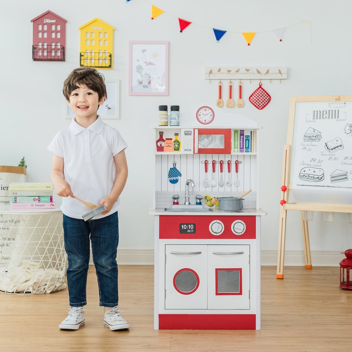 Wooden Kitchen Toy Kitchen With 2 Role Play Accessories TD-12385R