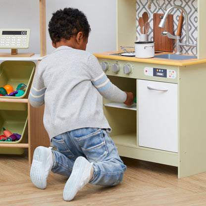 Wooden Kitchen Playset with Interactive Features & 9 Accessories