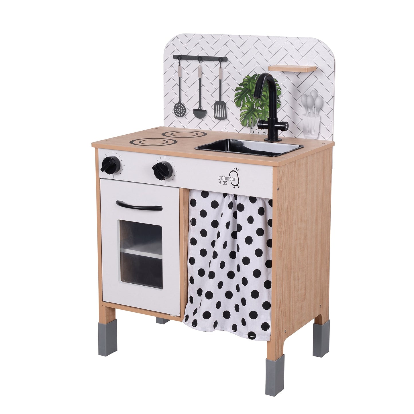 Modern Interactive Wooden Toy Play Kitchen Black/White TD-13554C