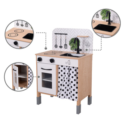 Modern Interactive Wooden Toy Play Kitchen Black/White TD-13554C