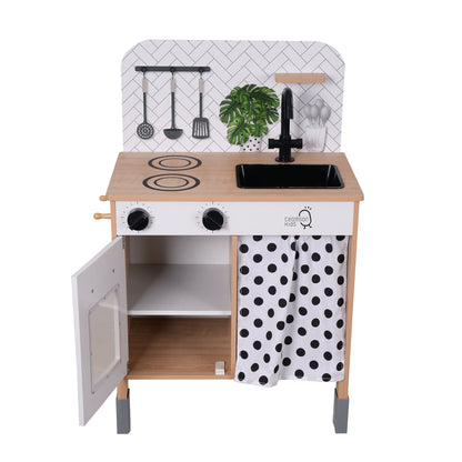 Modern Interactive Wooden Toy Play Kitchen Black/White TD-13554C