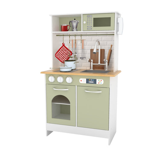 Wooden Kitchen Playset with Interactive Features & 9 Accessories