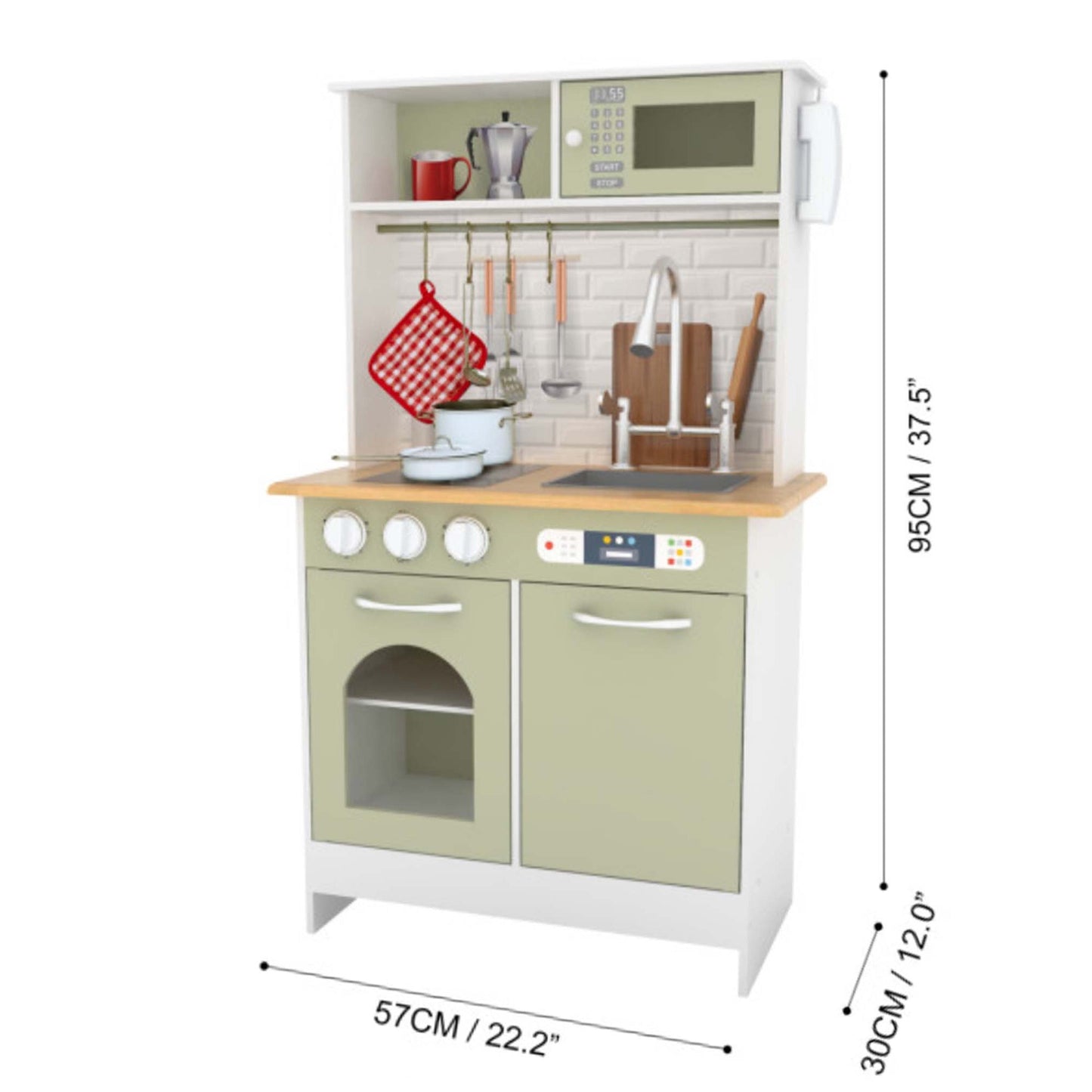 Wooden Kitchen Playset with Interactive Features & 9 Accessories