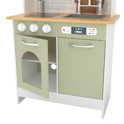 Wooden Kitchen Playset with Interactive Features & 9 Accessories