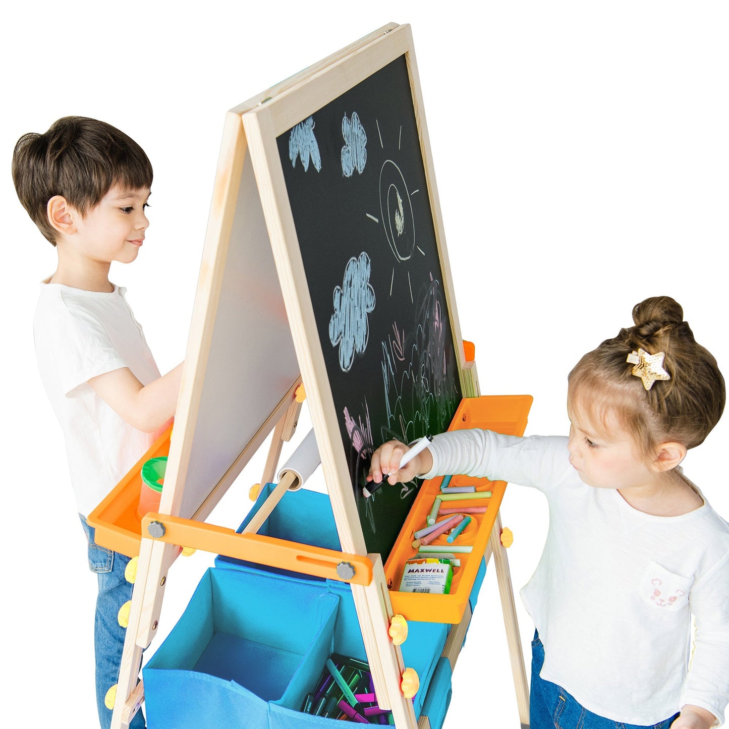 3 in 1 Wooden Easel Drawing Blackboard Whiteboard & Acc TK-FB028G