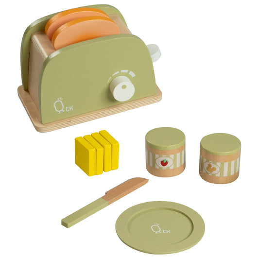 Wooden Toaster Toy Play Kitchen Accessories 11 pcs Green TK-W00006