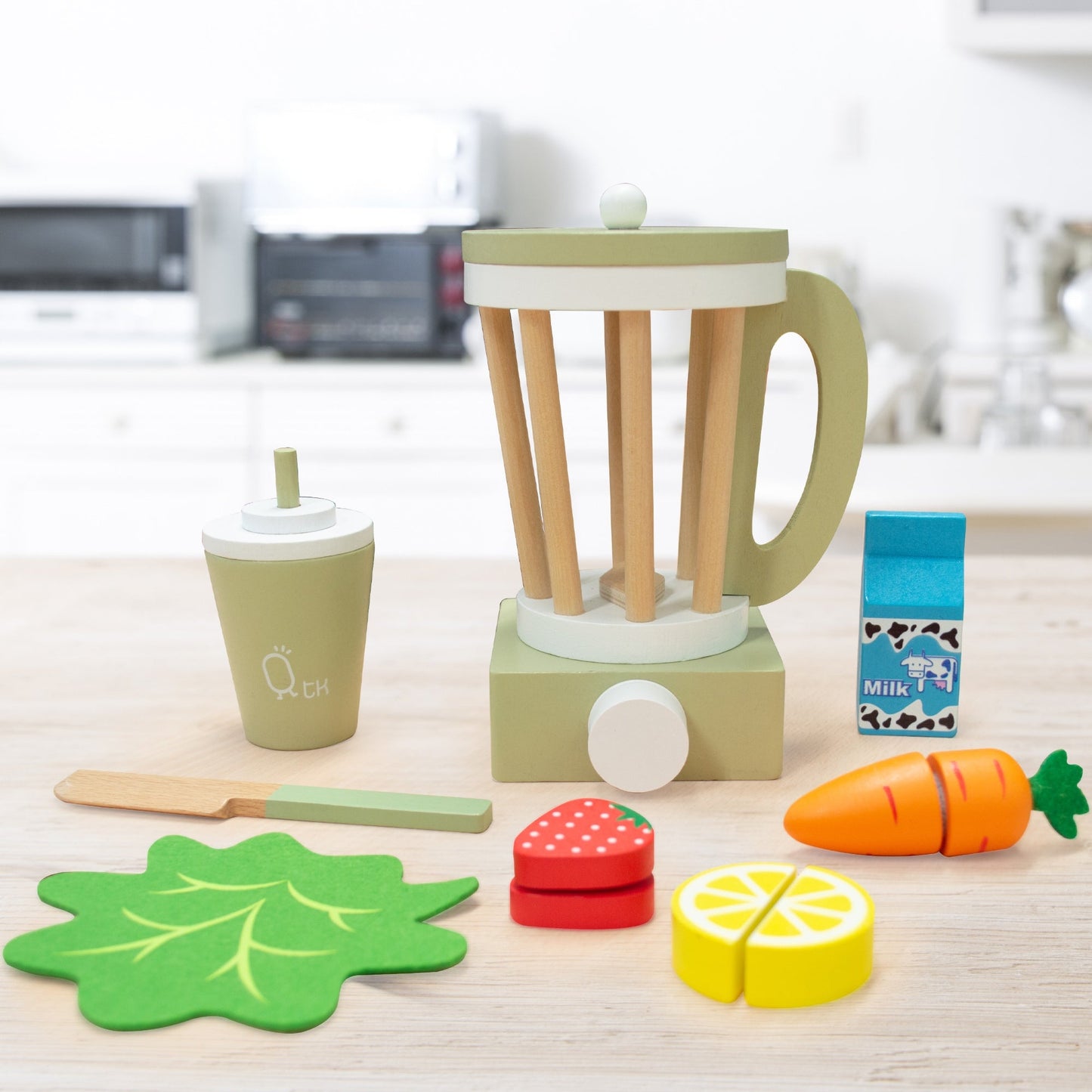 Wooden Blender Toy Play Kitchen Accessories 13 Pc Green TK-W00008