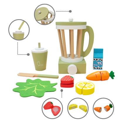 Wooden Blender Toy Play Kitchen Accessories 13 Pc Green TK-W00008