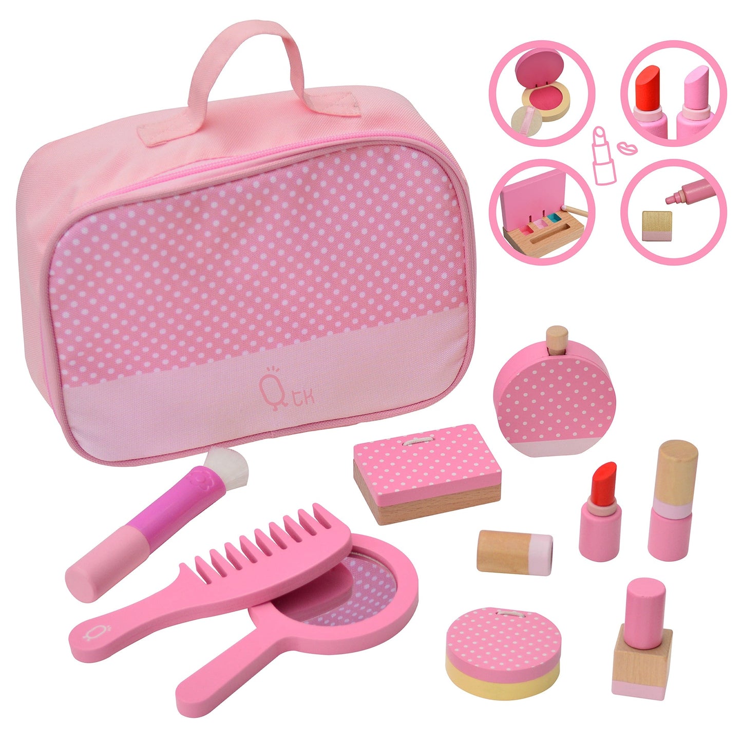 Wooden Vanity Set Makeup Kit with 10 Accessories Pink TK-W00010