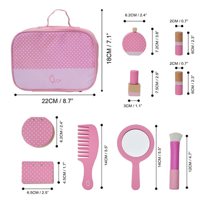 Wooden Vanity Set Makeup Kit with 10 Accessories Pink TK-W00010