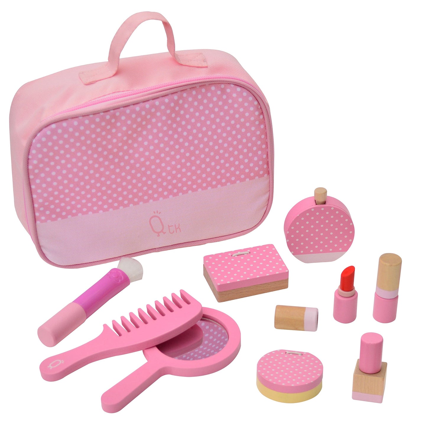 Wooden Vanity Set Makeup Kit with 10 Accessories Pink TK-W00010