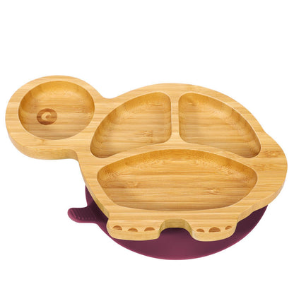 Bamboo Turtle Plate Bowl & Spoon Set Suction Bowl Stay-Put Design - RED