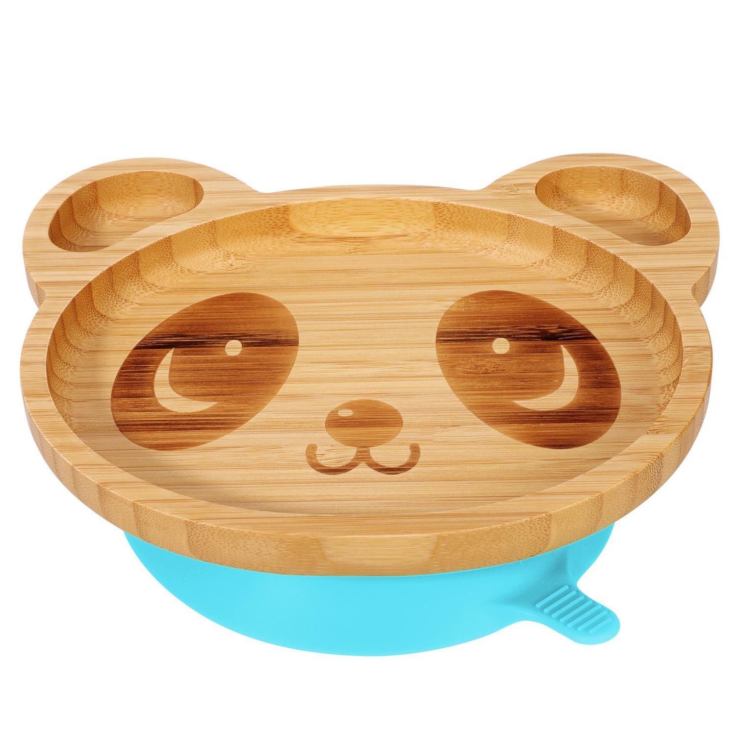 Bamboo Panda Plate Bowl & Spoon Set Suction Stay-Put Design (Blue)