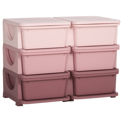 Kids Storage Unit Toy Box Vertical Dresser with Six Drawers - Pink HOMCOM