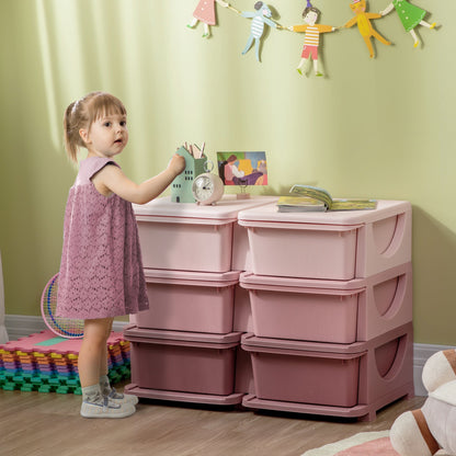 Kids Storage Unit Toy Box Vertical Dresser with Six Drawers - Pink HOMCOM