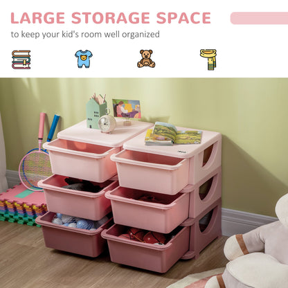 Kids Storage Unit Toy Box Vertical Dresser with Six Drawers - Pink HOMCOM