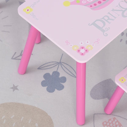 3 Pcs Kids Princess & Crown Chair Table Set Home Furniture 2-4 Yrs Pink HOMCOM