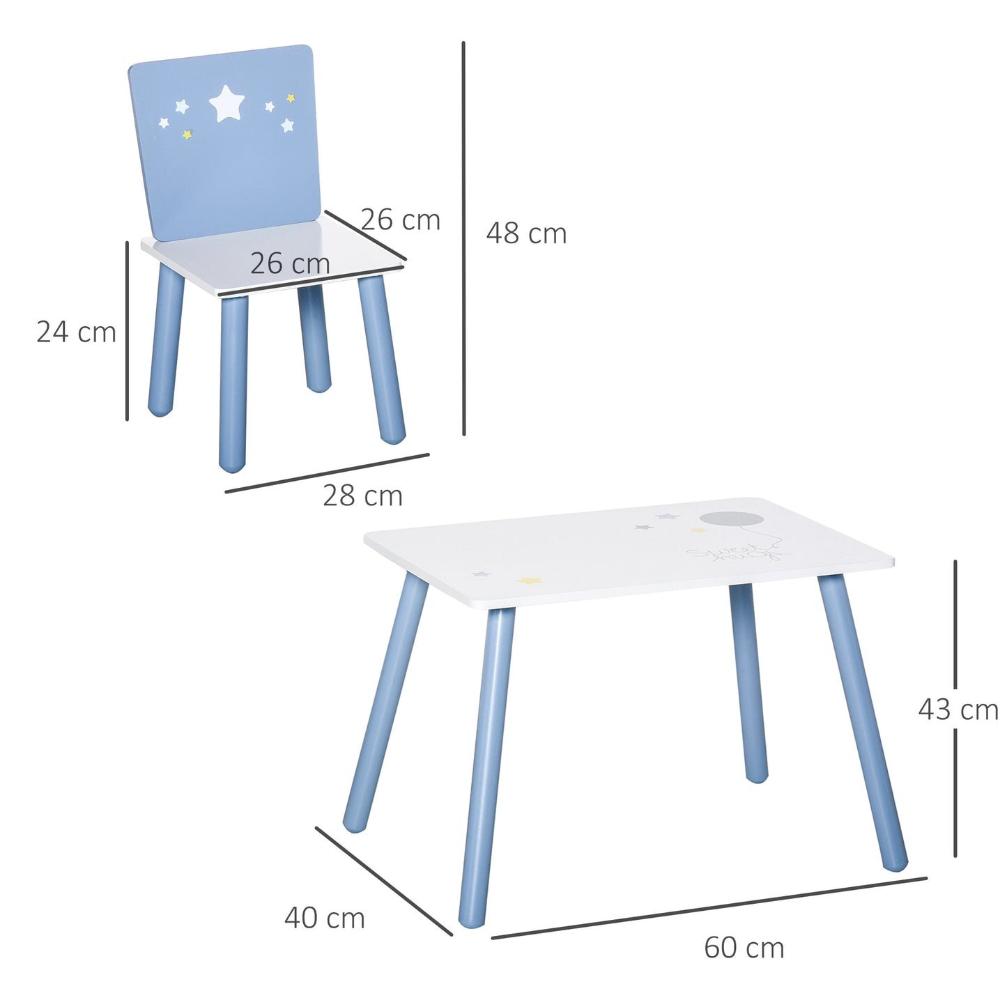 3 Pcs Kids Table & Chairs Dining Set Wood Legs Safe Corners Seating HOMCOM