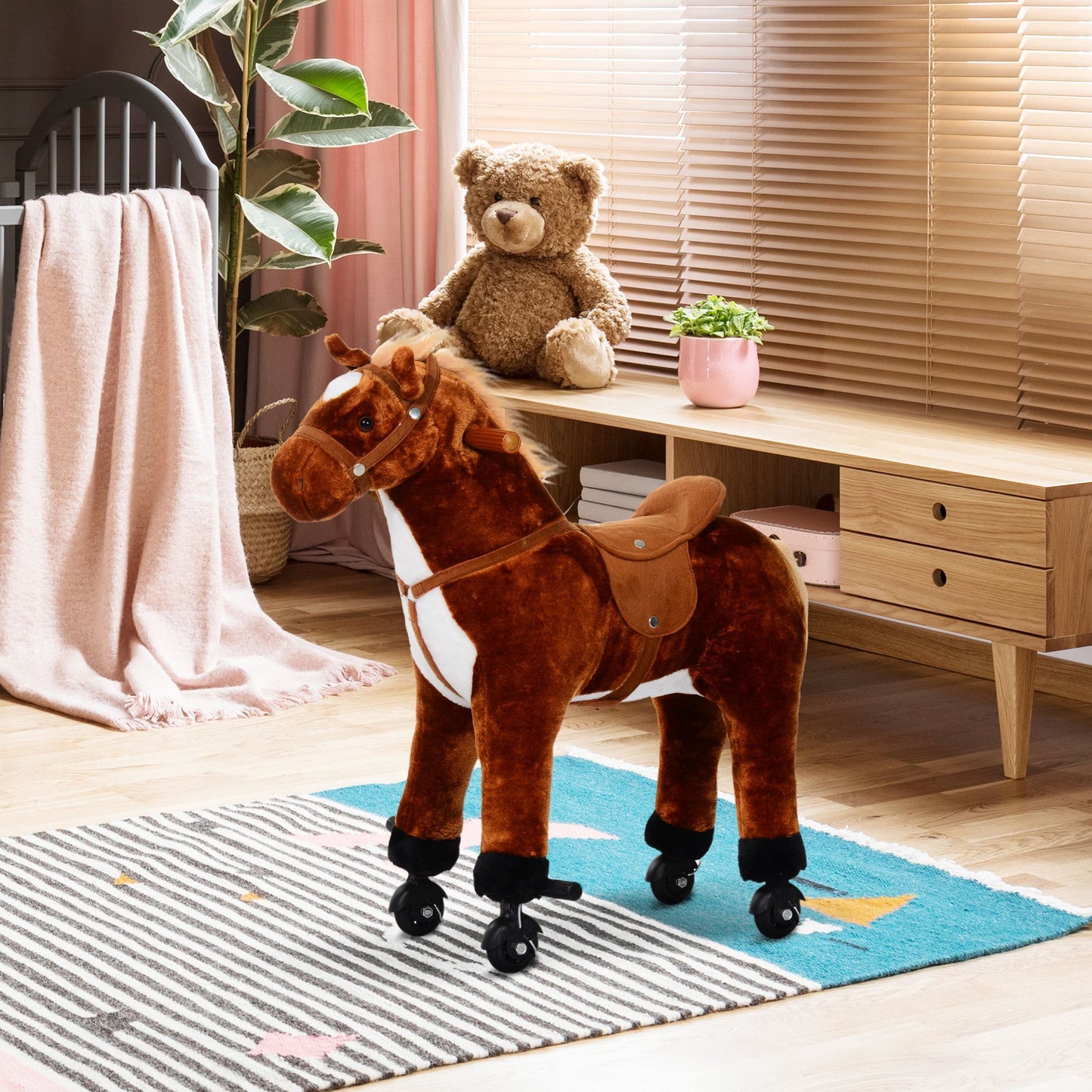 Child Boys Walking Horse Riding Toy Plush Walk Pony Wheels Sound