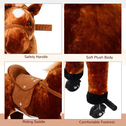 Child Boys Walking Horse Riding Toy Plush Walk Pony Wheels Sound