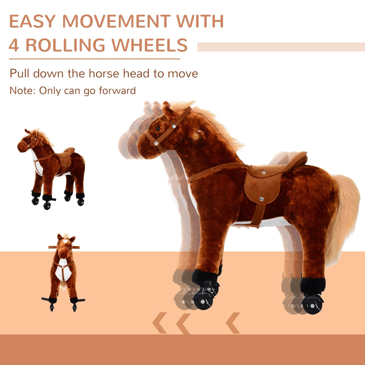 Child Boys Walking Horse Riding Toy Plush Walk Pony Wheels Sound