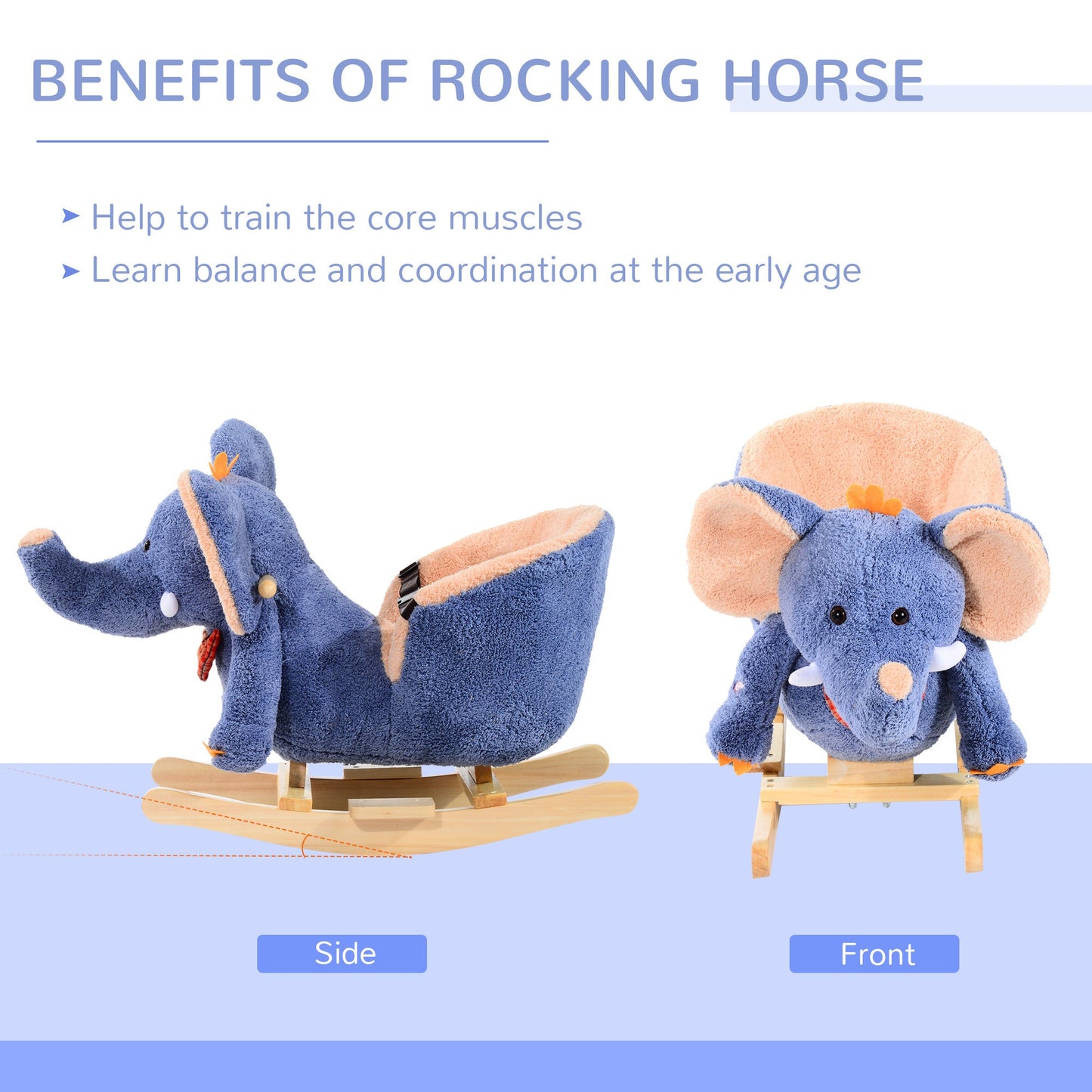 Rocking Horse Ride on Toy Seat Belt Safety Toddler Elephant Music