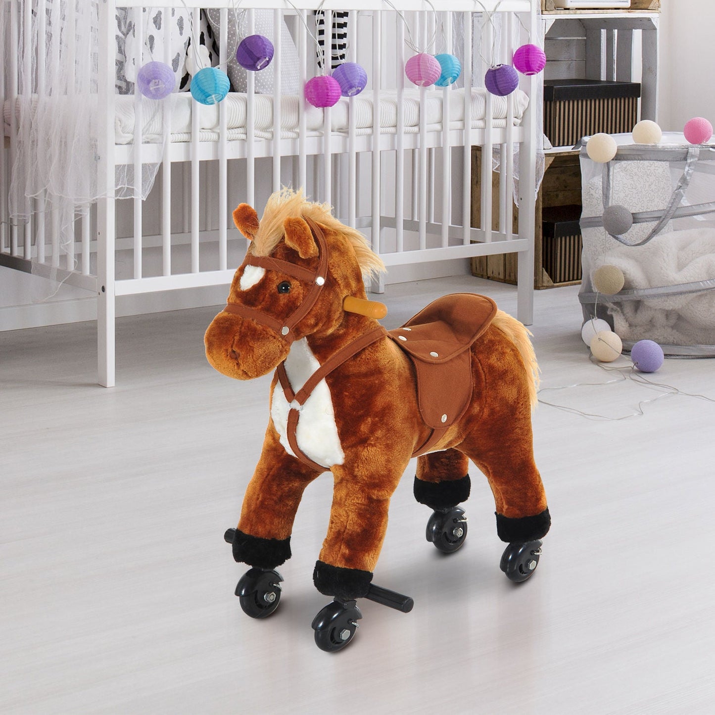 Rocking Horse Ride on Rocker Children Plush Toy Wooden Horse Sound HOMCOM