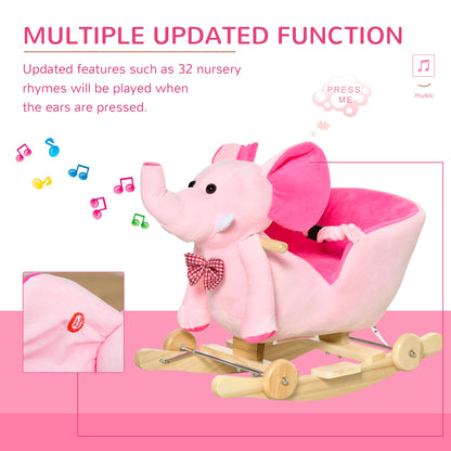 2-in-1 Baby Rocking Horse Ride On Elephant W/ Wheels Music, Pink