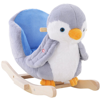 Animal Baby Rocking Horse Penguin Plush Musical Button w/32 Songs Wood