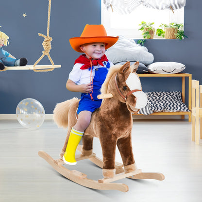 Kids Rocking Horse Wooden Plush Children Ride On Toy Rocker Baby Gift HOMCOM