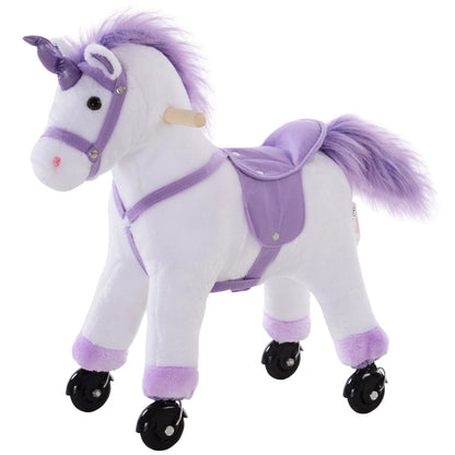 Kids Plush Ride-On Unicorn Walking Horse Toy Realistic Sound Handlebar