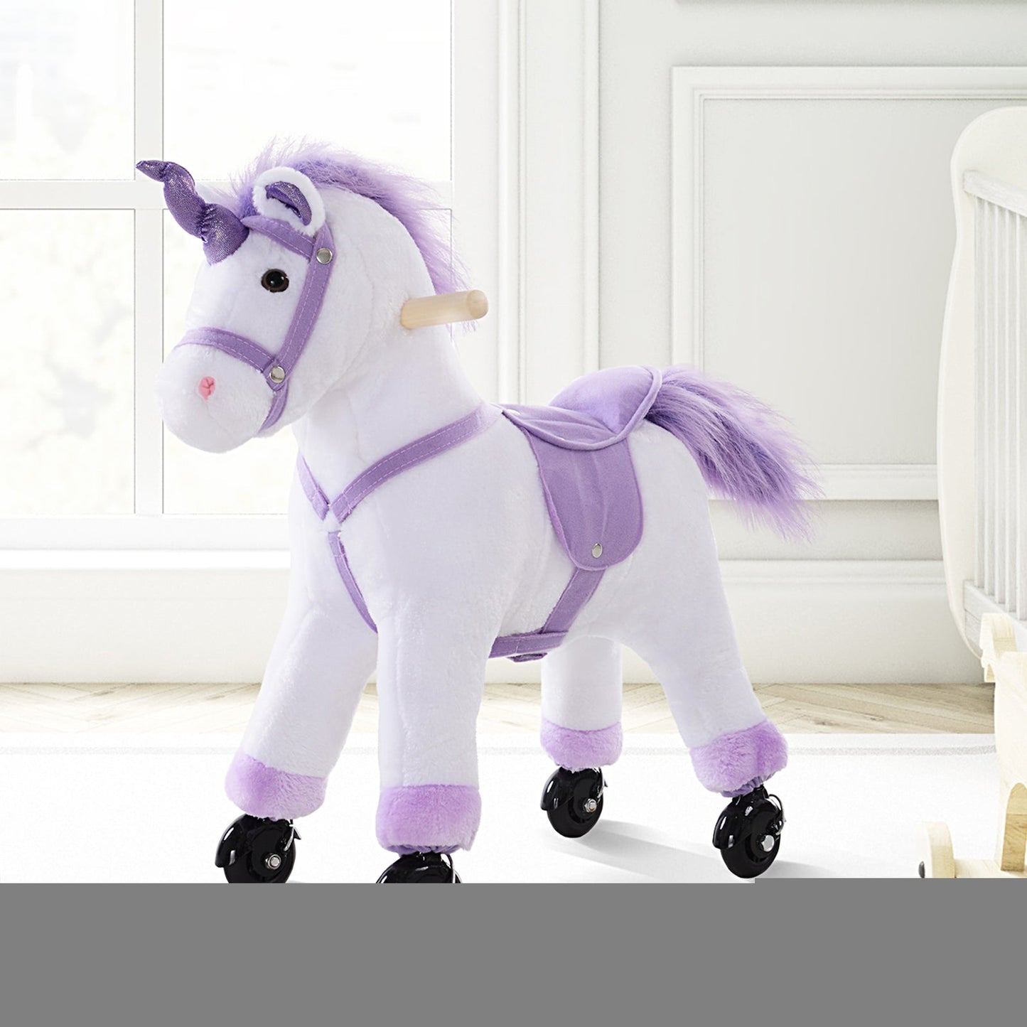 Kids Plush Ride-On Unicorn Walking Horse Toy Realistic Sound Handlebar