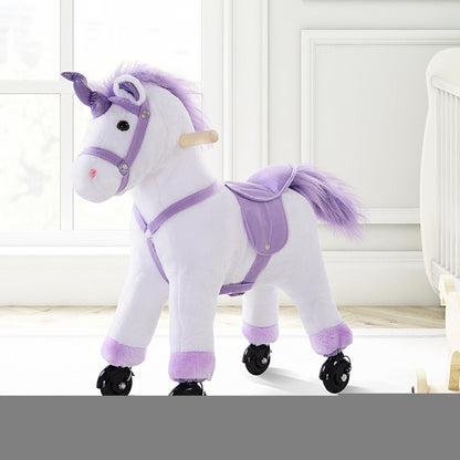 Kids Plush Ride-On Unicorn Walking Horse Toy Realistic Sound Handlebar