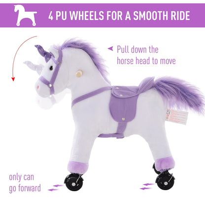 Kids Plush Ride-On Unicorn Walking Horse Toy Realistic Sound Handlebar