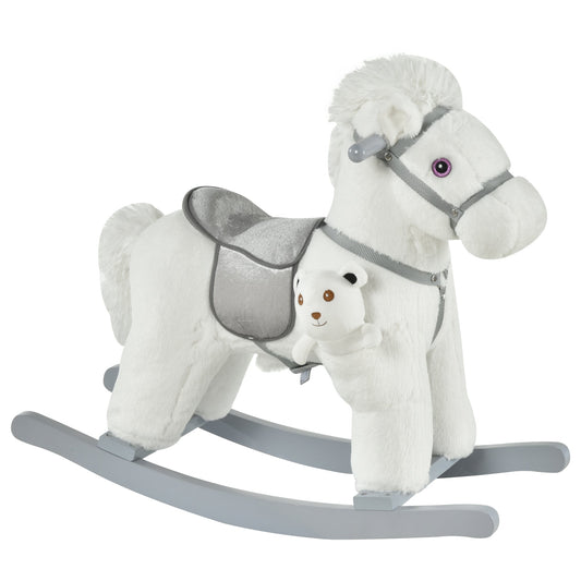 Kids Plush Ride-On Rocking Horse with Plush Toy Sound Handle Grip HOMCOM