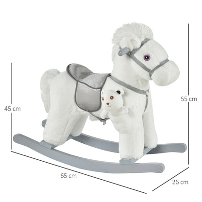 Kids Plush Ride-On Rocking Horse with Plush Toy Sound Handle Grip HOMCOM