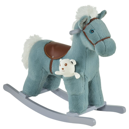 Kids Plush Ride-On Rocking Horse with Plush Toy Sound Handle Grip