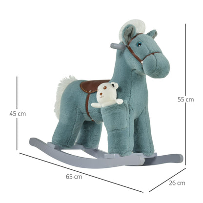 Kids Plush Ride-On Rocking Horse with Plush Toy Sound Handle Grip