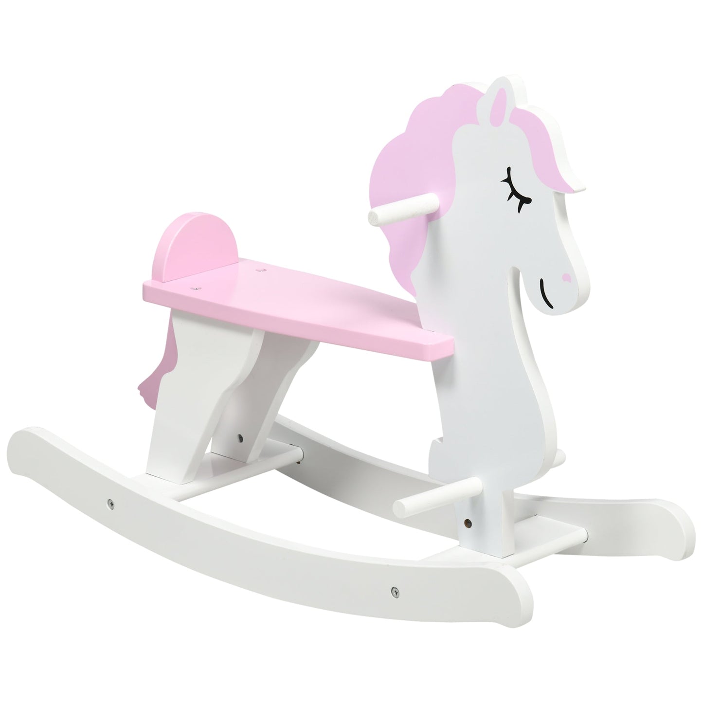 Kids Wooden Ride On Toy, Rocking Horse w/ Handlebar, Foot Pedal, Pink